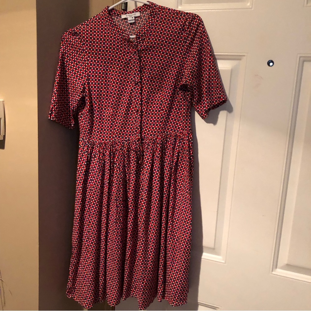 Red Black Print Knee Length Short Sleeve Dress Size 2 - Givenchy Made in China